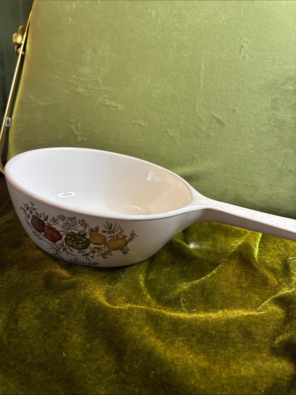 Vintage Corning Ware White Saucepan with Colorful Vegetable Motif